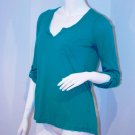 SPLENDID Roll-Up Sleeves GREEN TOP Shirt COTTON Modal Blend V Neck ( S ) SPLENDID Roll-Up Sleeves GREEN TOP Shirt COTTON Modal Blend V Neck ( S )
