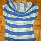 SPLENDID Cowl Neck TOP Draped SHIRT Multi STRIPED Blue Green ( L ) SPLENDID Cowl Neck TOP Draped SHIRT Multi STRIPED Blue Green ( L )