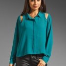 MINK PINK Emerald Green BUTTON Blouse BLADE Runner SHIRT Top CUT OUT ( M )