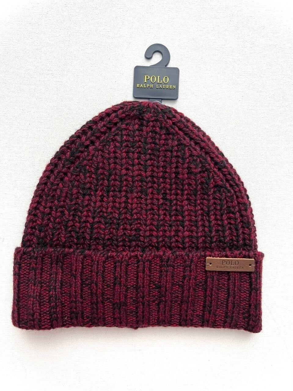Polo Ralph Lauren Cuff Rib Beanie Knit Hat Red / Navy ( O/S )
