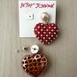 Betsey Johnson Faux Stone Imitation Pearl Heart Drop Earrings Red
