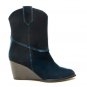 Robert Clergerie Paris Wedge Velvet Booties Blue Green ( 36 )