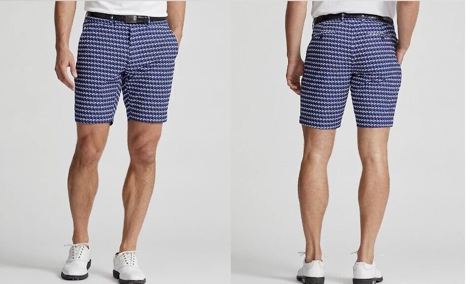 RLX Ralph Lauren Tailored Fit Stretch Poplin Golf Shorts Navy Sailboat ( 38 )