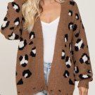 New In Mocha Leopard Print Knit Distressed Sweater Cardigan ( L )