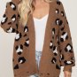 New In Mocha Leopard Print Knit Distressed Sweater Cardigan ( L )