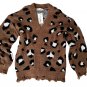 New In Mocha Leopard Print Knit Distressed Sweater Cardigan ( L )