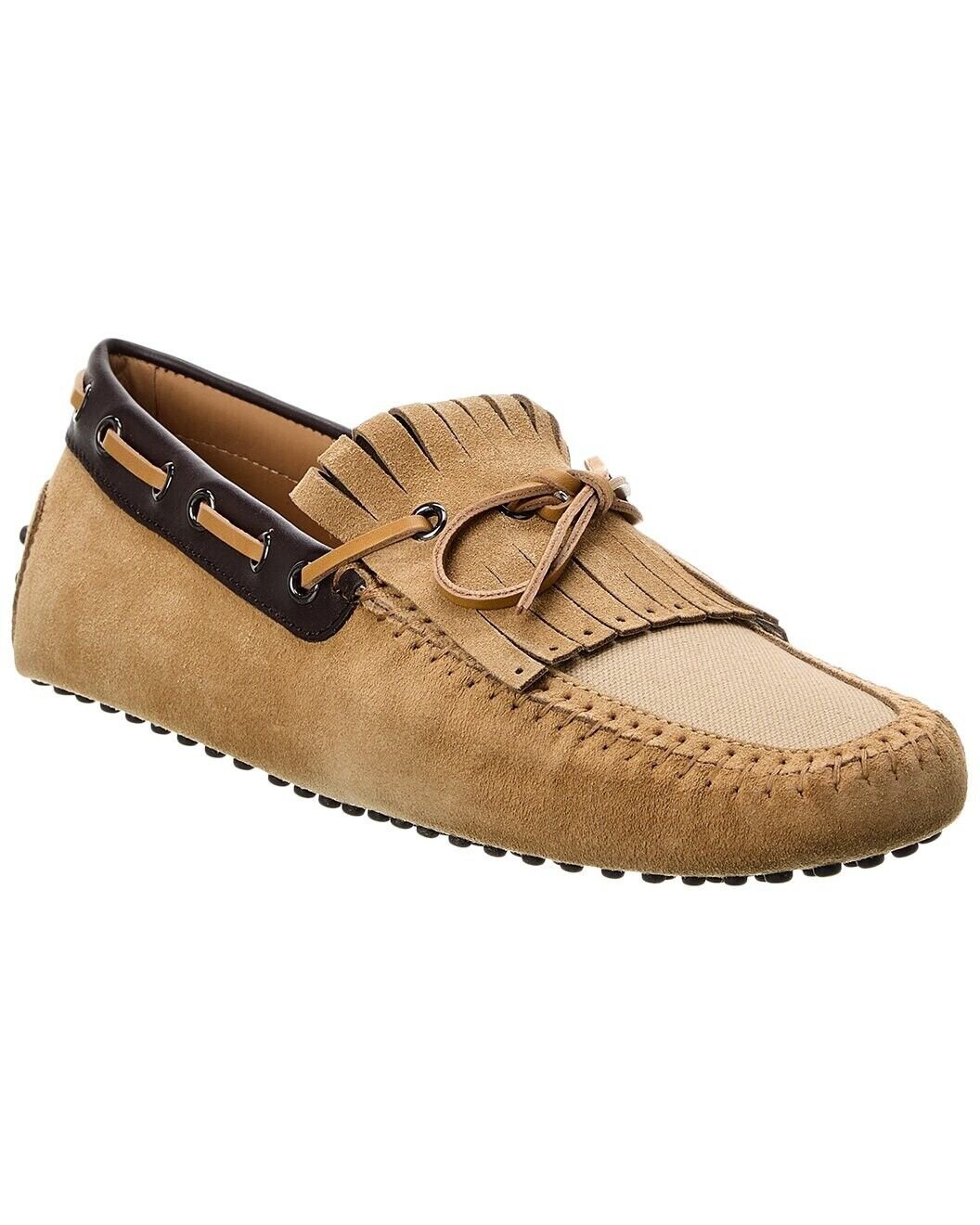 TOD'S Gommino Fringe Canvas Suede Shoes Loafers in Sand ( 7 )