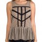 FREE PEOPLE Black TOASTED Almond Combo PEPLUM Knit TOP ( S )