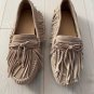 H&M Fringed Split Suede Loafers Shoes in Beige ( 9.5 )