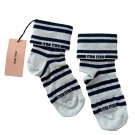Miu Miu Striped Navy Silver Cuffed Socks ( L ) Miu Miu Striped Navy Silver Cuffed Socks ( L )