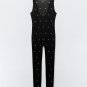 Zara Rhinestone Mesh Organza Black Jumpsuit ( S )