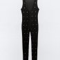 Zara Rhinestone Mesh Organza Black Jumpsuit ( S )
