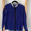 A/X Armani Exchange Banded Collar Sheer Blouse Blue ( S ) A/X Armani Exchange Banded Collar Sheer Blouse Blue ( S )
