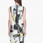 HELMUT LANG Cubist Print CREPE Leather Trim Pocket DRESS Multicolor 4