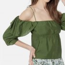 Vince. Cold Shoulder Paneled Ruffled Square Top Herb Green ( L ) Vince. Cold Shoulder Paneled Ruffled Square Top Herb Green ( L )