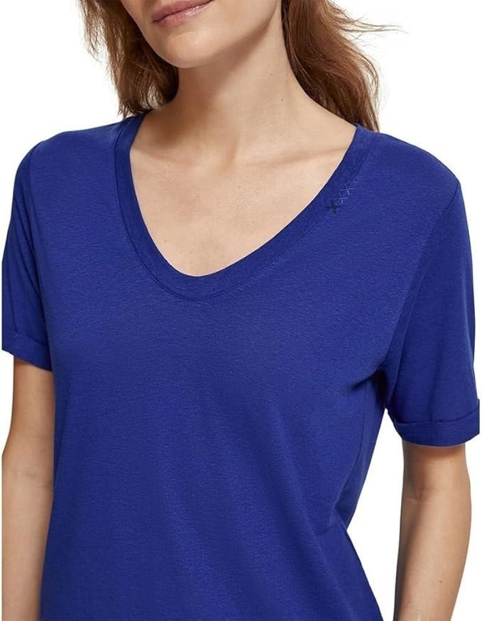 Scotch & Soda V-Neck Linen Blend Tee Blue ( S )
