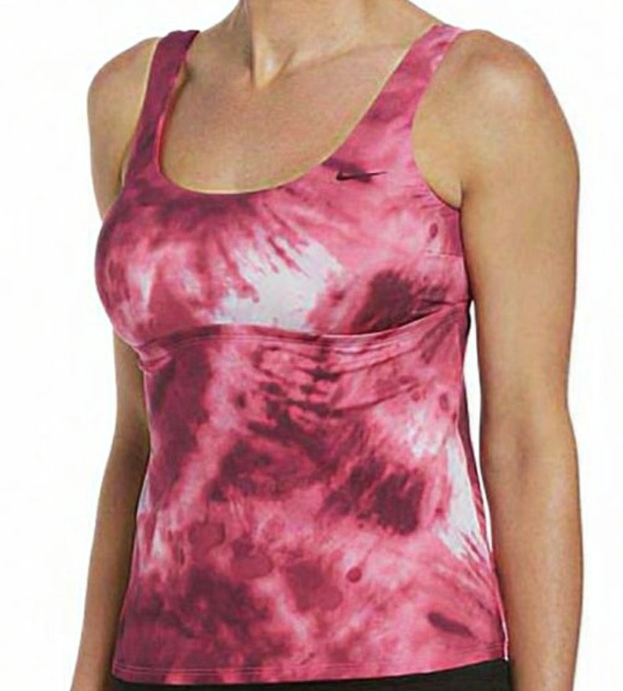 Nike NESSC329 Tie Dye Scoop Neck Swim Tankini Top Pink ( XS )