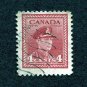 Canada Postage Stamp 1943 Scott# CA 254 Used 4 ¢ King George VI E