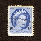 Canada Postage Stamp 1954 Scott# CA 341 Used 5 ¢ Queen Elizabeth II M