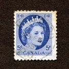 Canada Postage Stamp 1954 Scott# CA 341 Used 5 ¢ Queen Elizabeth II J