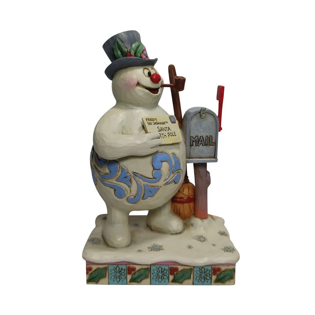 Jim Shore 7" Frosty Next to Mailbox Figurine, Snowman top Hat and