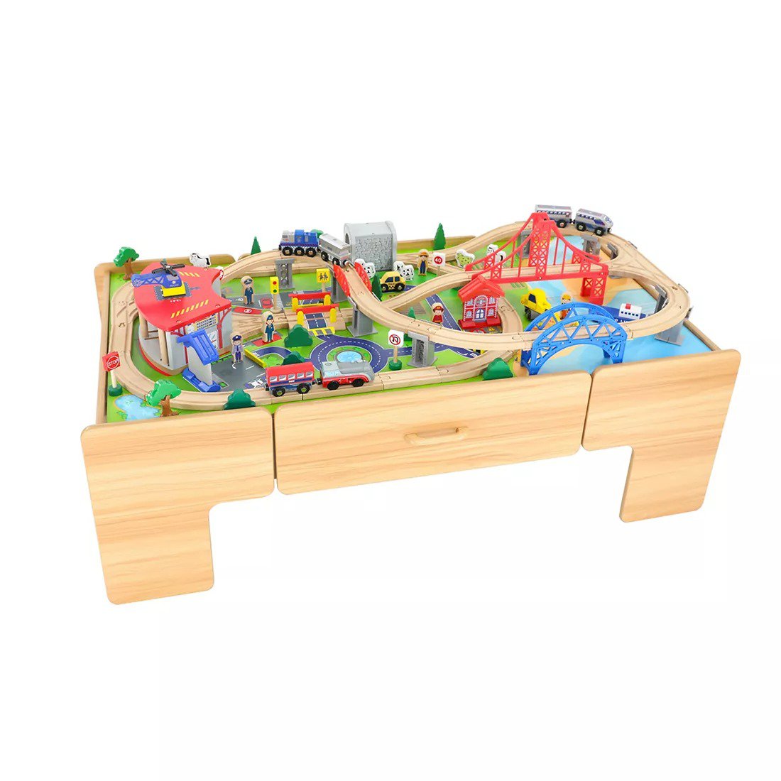 Jupiter Deluxe Wooden Train Table Playset, 100Pc