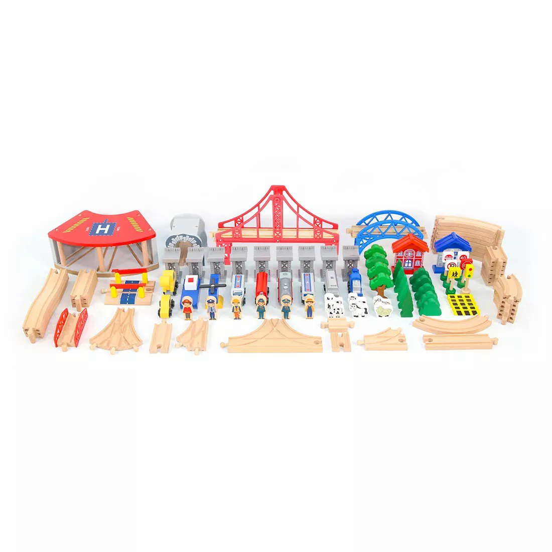 Jupiter Deluxe Wooden Train Table Playset, 100Pc