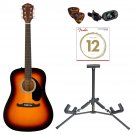 Fender FA-125 Acoustic Guitar Bundle, Clip-on Tuner Picks Strings Stand