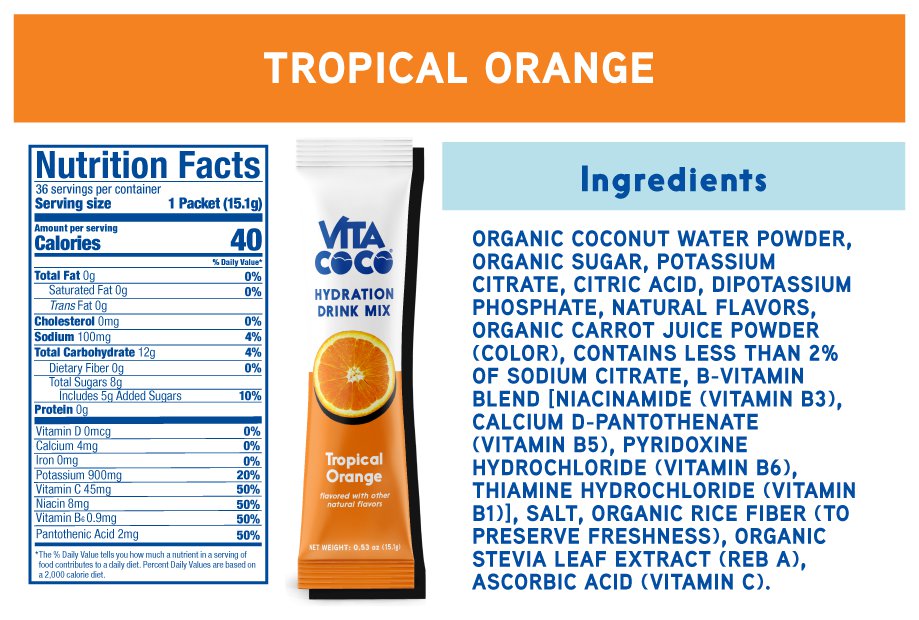 Vita Coco Hydration Drink Mix, 19.7 oz 36 Individual Serving Stick Packs