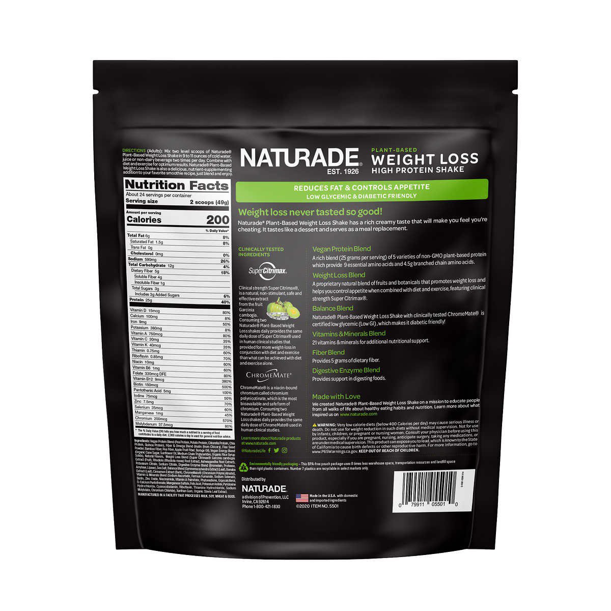 Naturade PlantBased Weight Loss High Protein Shake, 41.5 oz