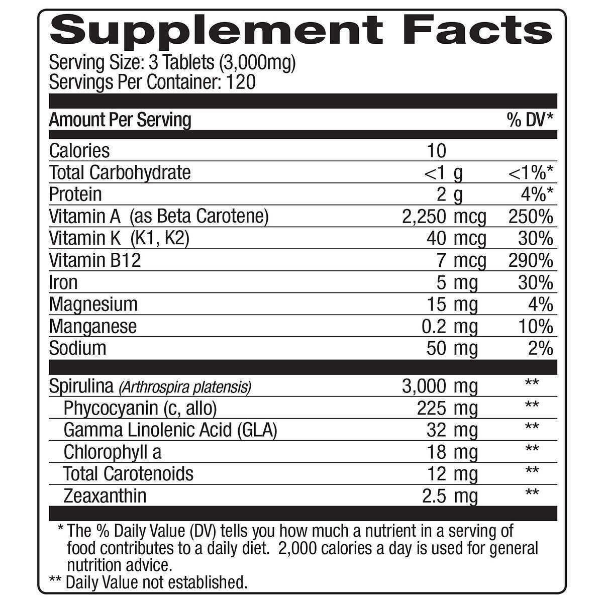 Pure Hawaiian Spirulina 3000 mg., 360 Tablets, 100 Vegan, NonGMO