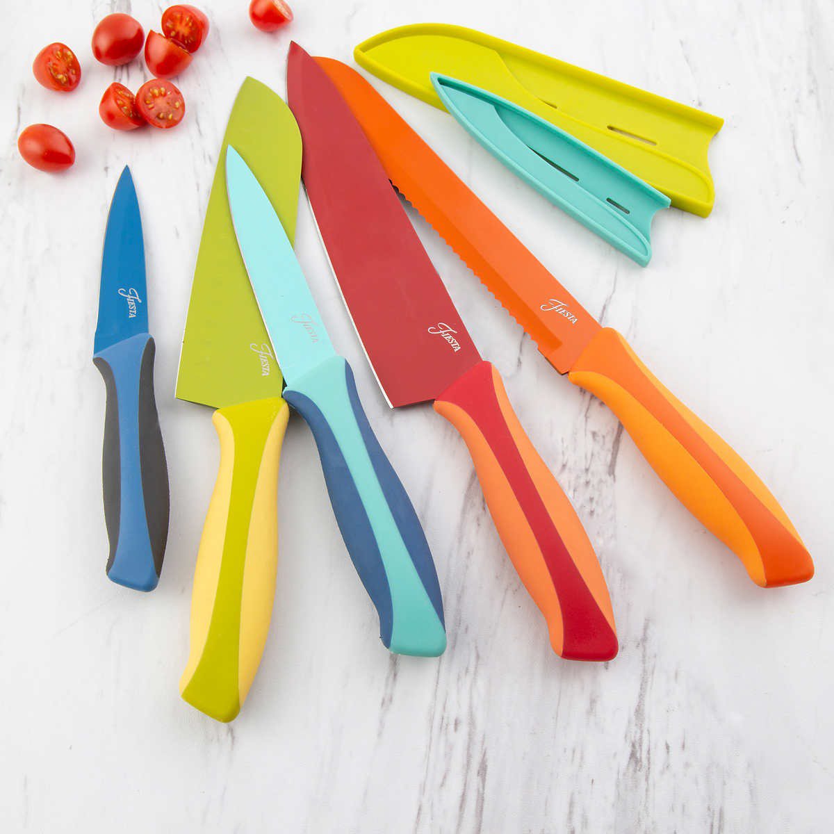 Fiestaware 5piece TwoTone Cutlery with Sheaths, Stainless Steel