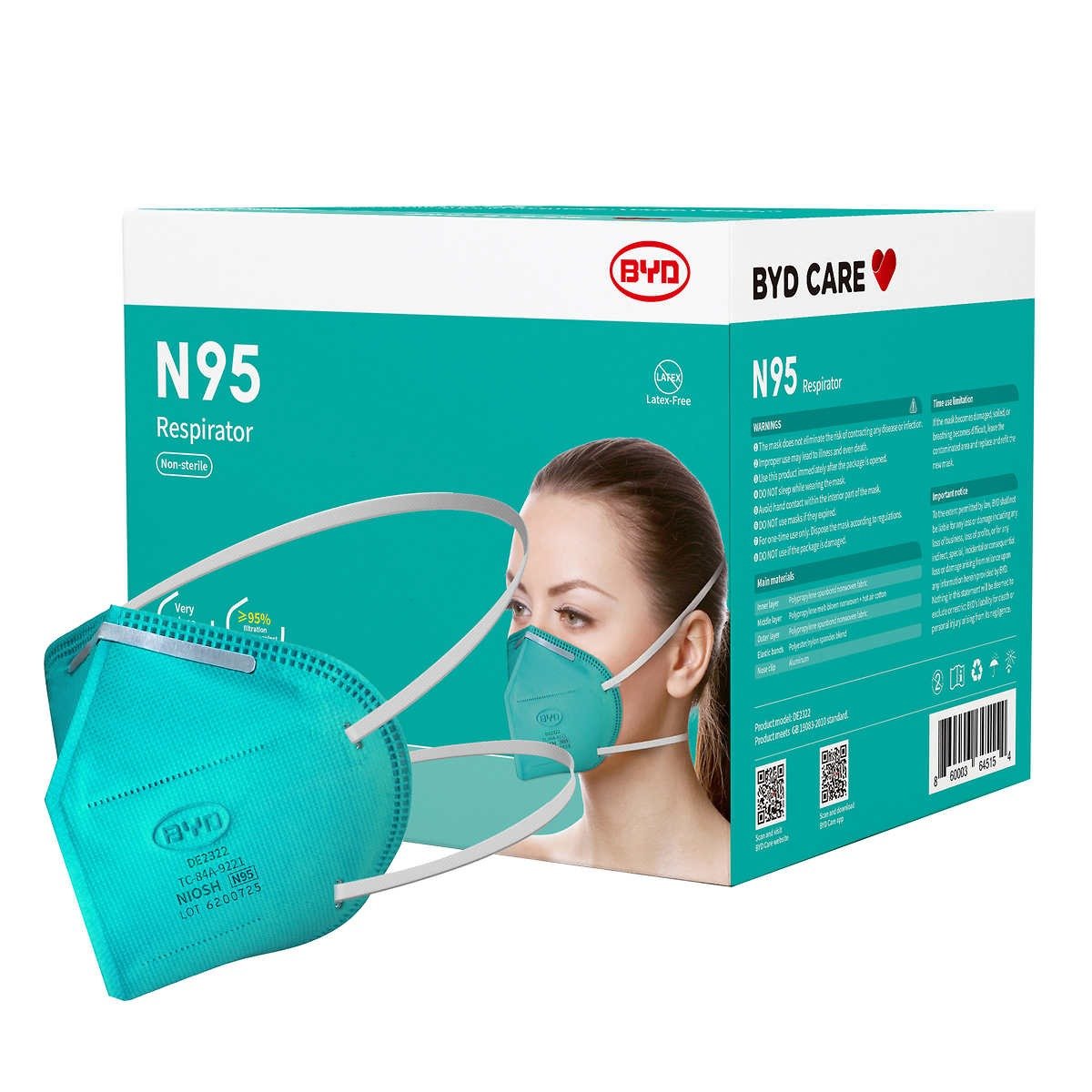 BYD N95 Particulate Respirator Face Mask, 20count