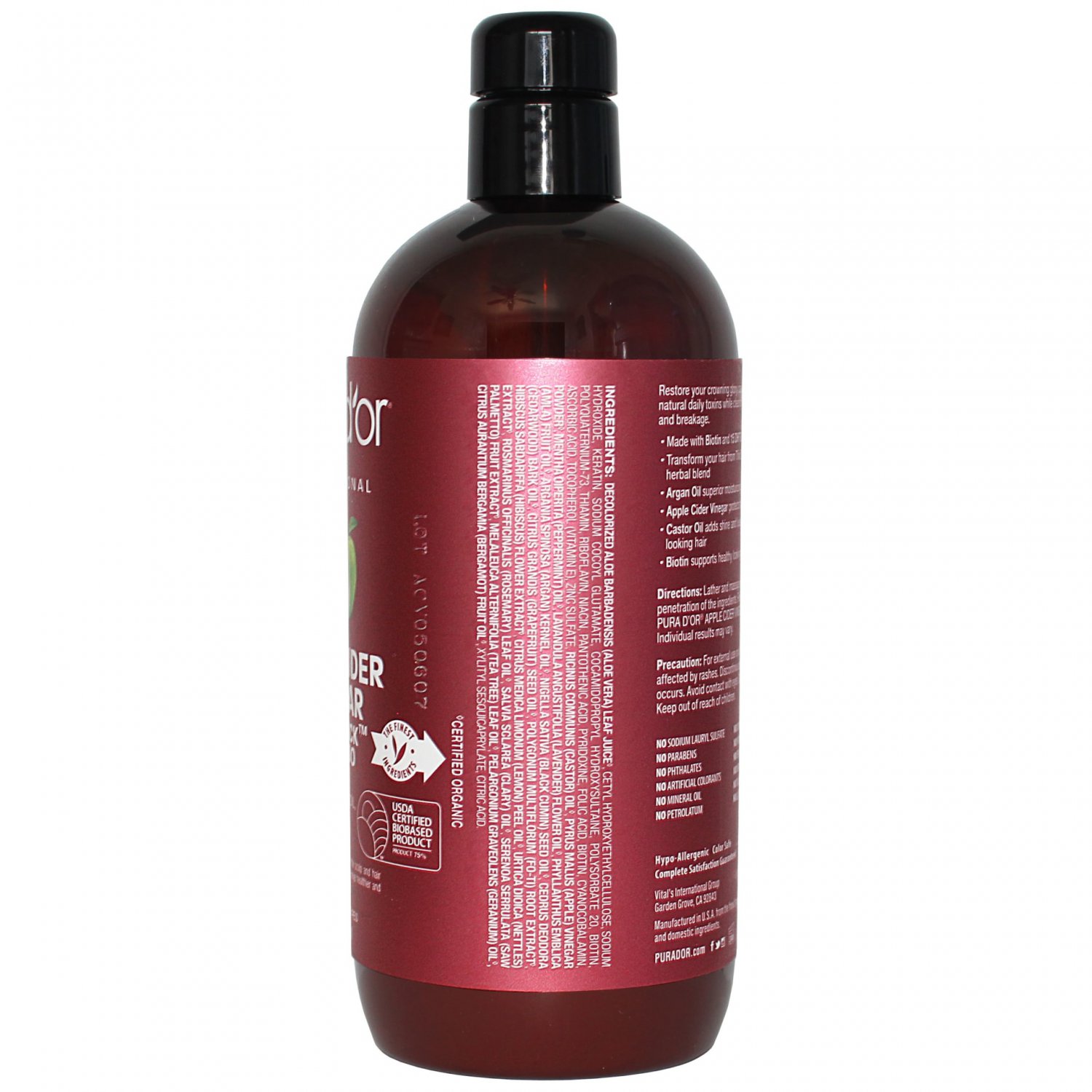 PURA D'OR Apple Cider Vinegar Thin2Thick Shampoo & Conditioner, 48 oz