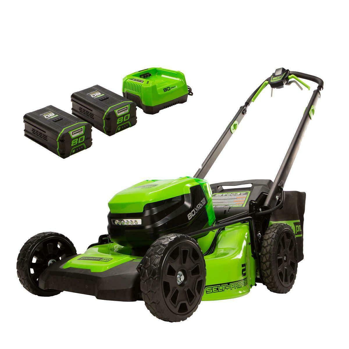 Greenworks 80V 21" Brushless Self-Propelled Lawn Mower With Two 4AH ...