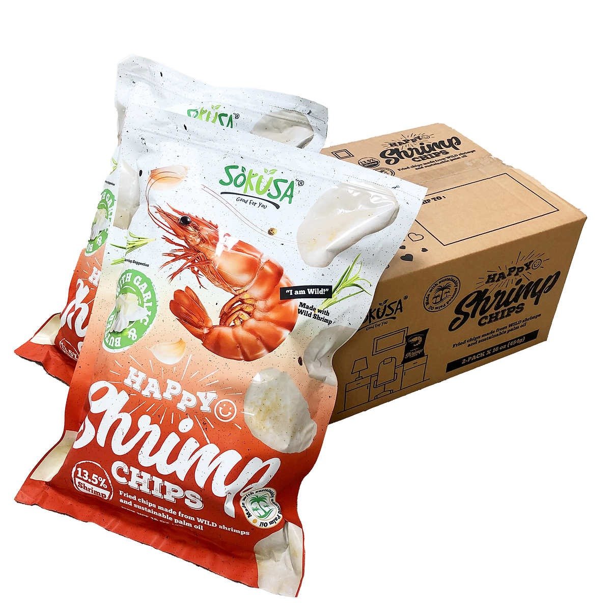 SoKusa Shrimp Chips with Garlic and Butter, 2-pack