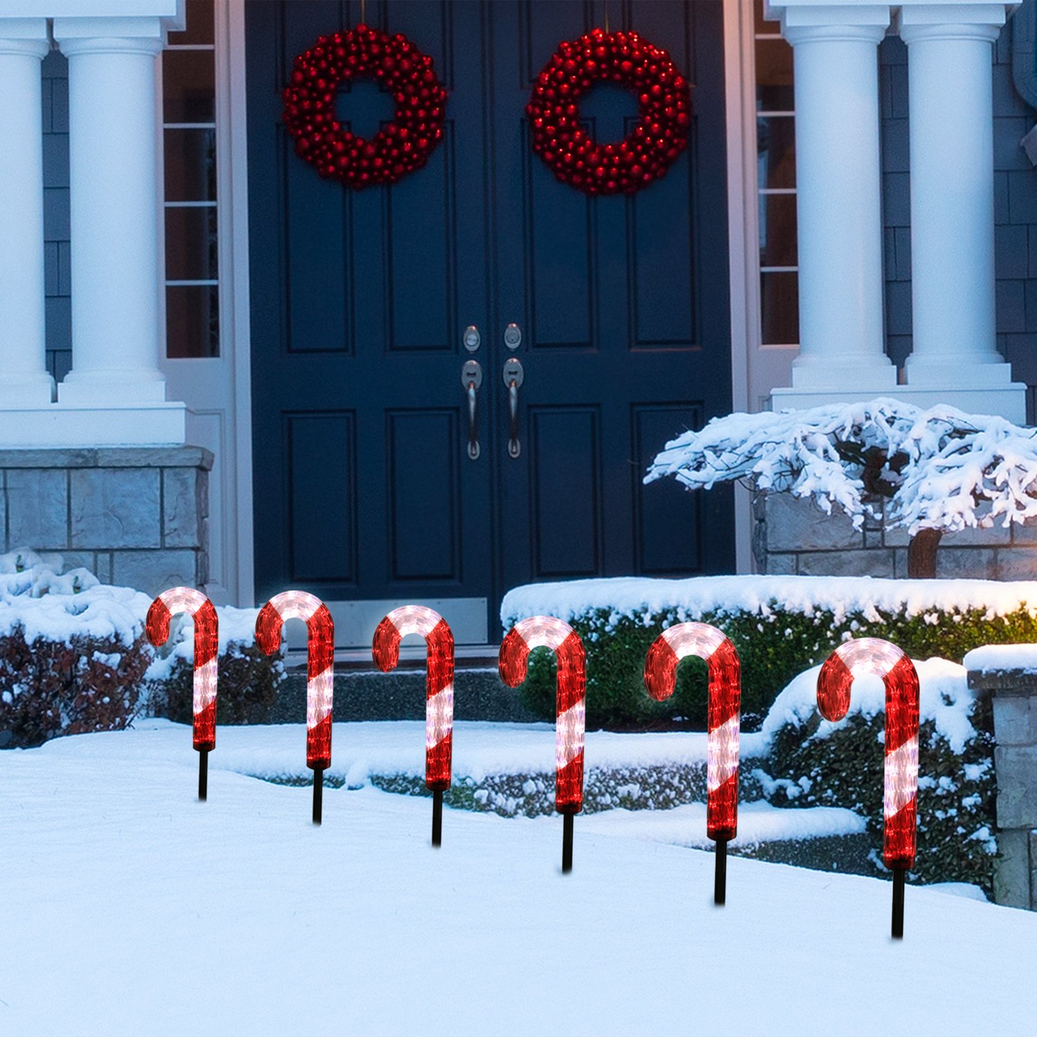 Led Candy Cane Pathway Stake Set, 6 Candy Canes