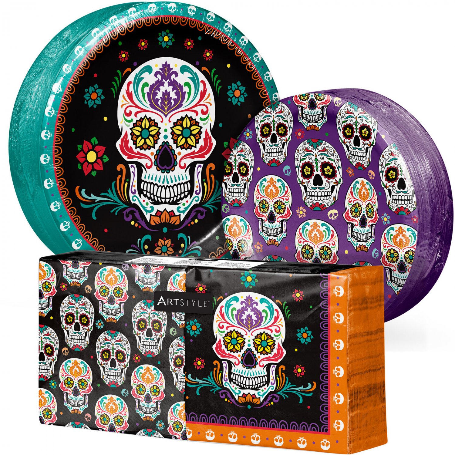 Artstyle Paper Plate & Napkin Bundle, Day of the Dead, 200Count