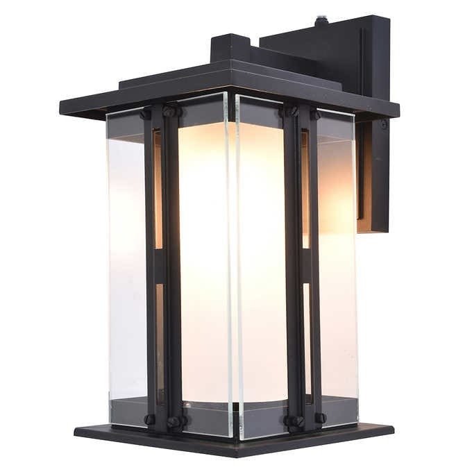 Lutec Craftsman Style LED Wall Lantern, Matt Black with Glass Panels Light