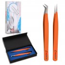 Stainless Steel Eyelash Tweezers | 2 Eyelash Extension Tweezers Straight & Curved | TI/205-C