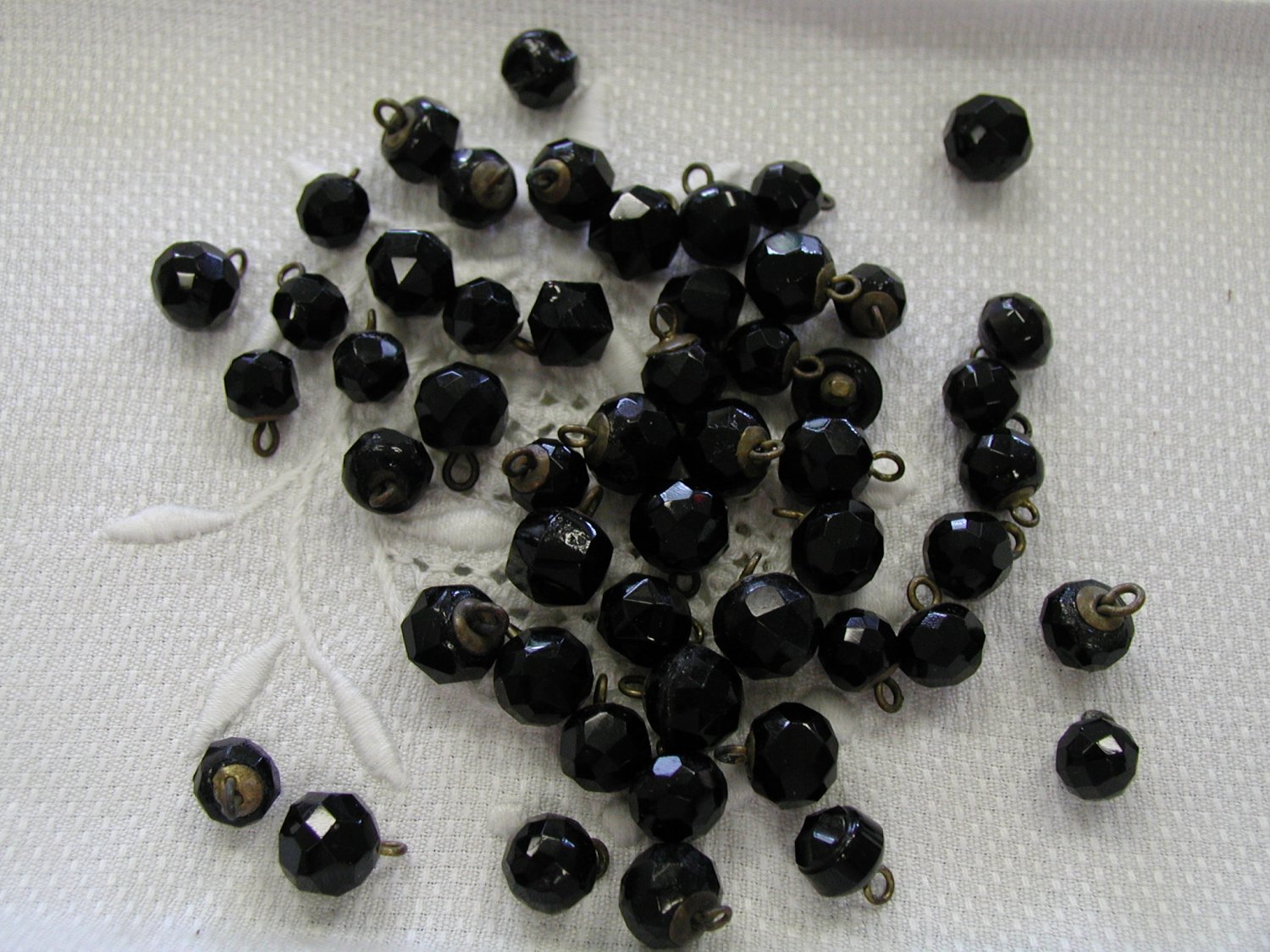 50 Victorian Black Glass faceted buttons