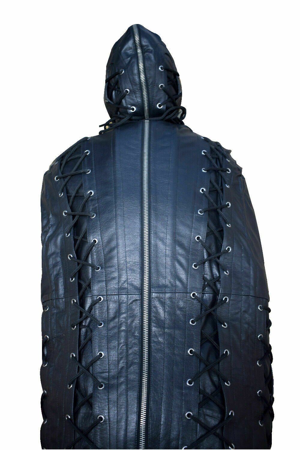Real leather Extreme Bondage bag Sleep Sack Sensory Restricted Laced With Hood