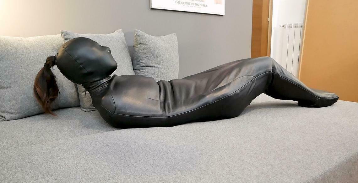 heavy duty leather sleep scack straight jacket combo custom made bondage bag bds