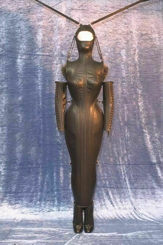 Real  Leather Women Gothic Domina Dress Corset Hobble Laced Magic Party Dress