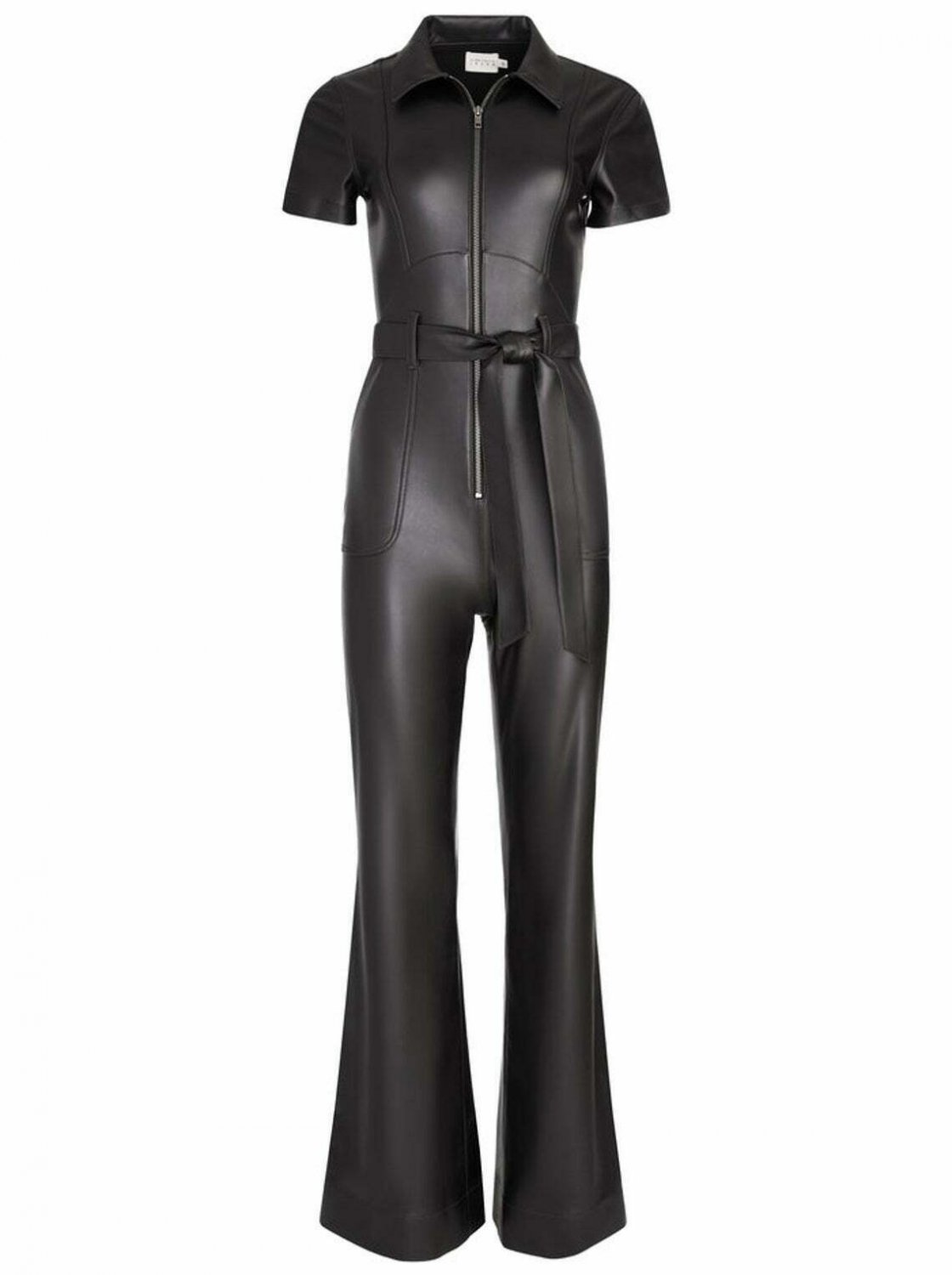 Genuine Leather Catsuit Front Zipper dress Women Jumpsuit Women long dress
