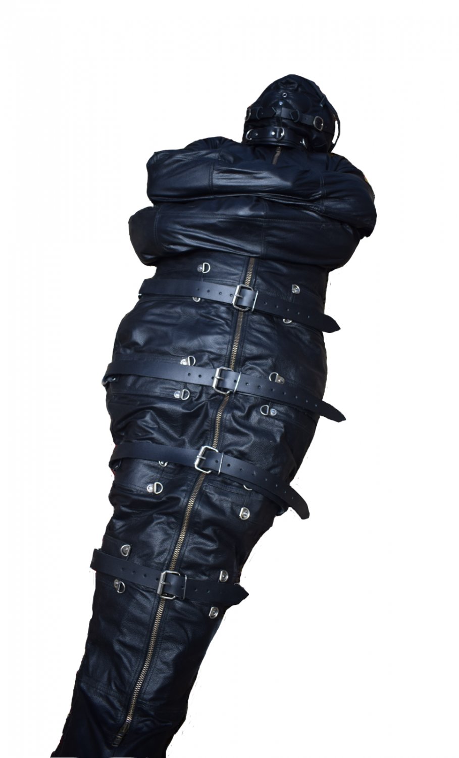 Real Leather Mummy Sleep Sack Body Bag Harness Hood Straight Jacket Belted