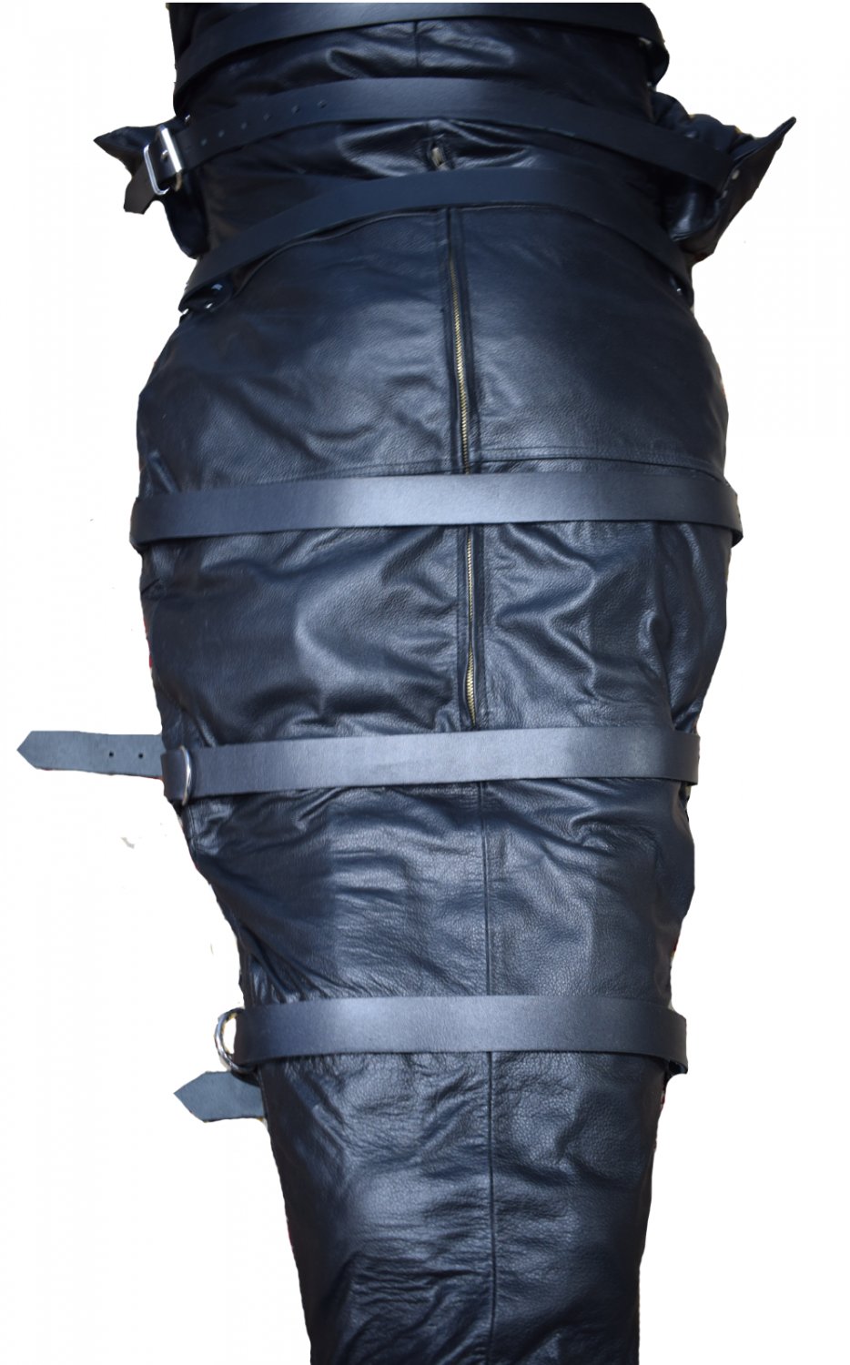 Real Leather Mummy Sleep Sack Body Bag Harness Hood Straight Jacket Belted