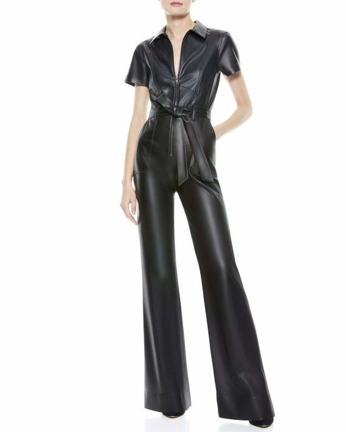 Genuine Leather Catsuit Front Zipper Tight Fit Kink Women Jumpsuit Women w
