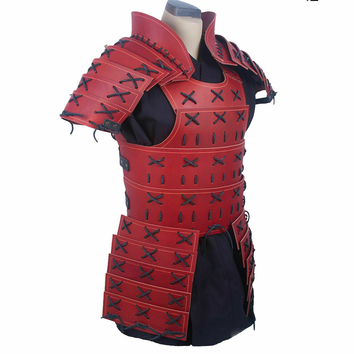 Samurai leather Armour LARP costume Leather Armour medieval Costume RED Leather