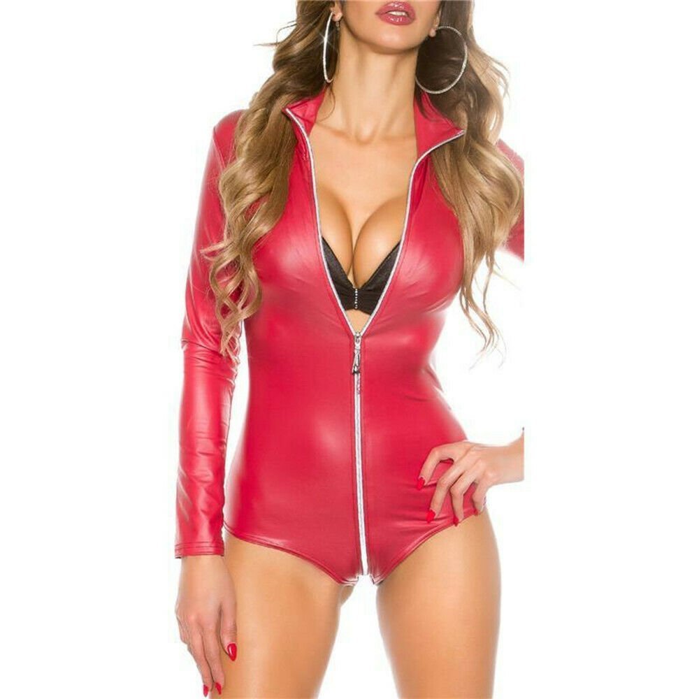Leather women  Catsuit Romper Bodysuit Leder Klied Crazy Cuir Carnival Roleplay